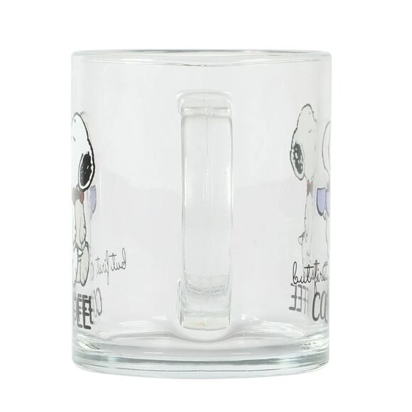Peanuts Snoopy But First Coffee Clear Glass Mug 16.2 oz Large Cup Gift NEW - Picture 2 of 4
